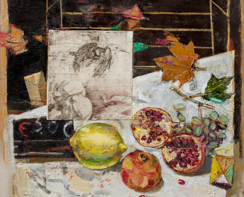Frutta (contaminazione) - 2007 olio su tela, collage cm.80x80