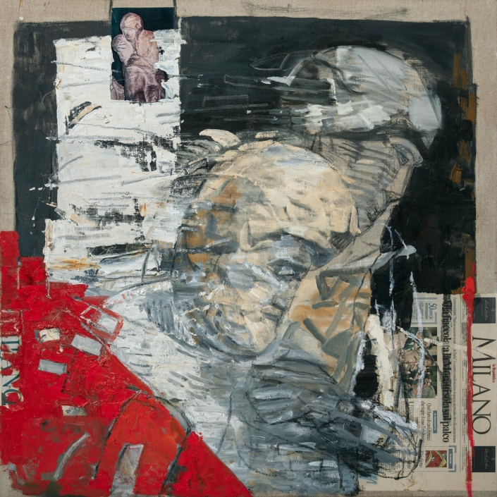 Milano e la Pietà Rondanini - 2020 olio su tela e collage cm.80x80