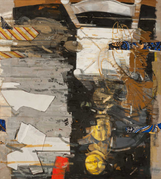 I tempi di caduta - 2001-2008 olio su tela e collage cm.90x100