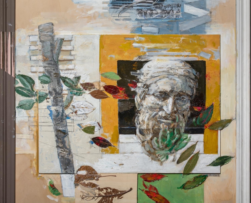 Archetipo, arte, tempo - 2019 olio su tavola e collage cm.91x91